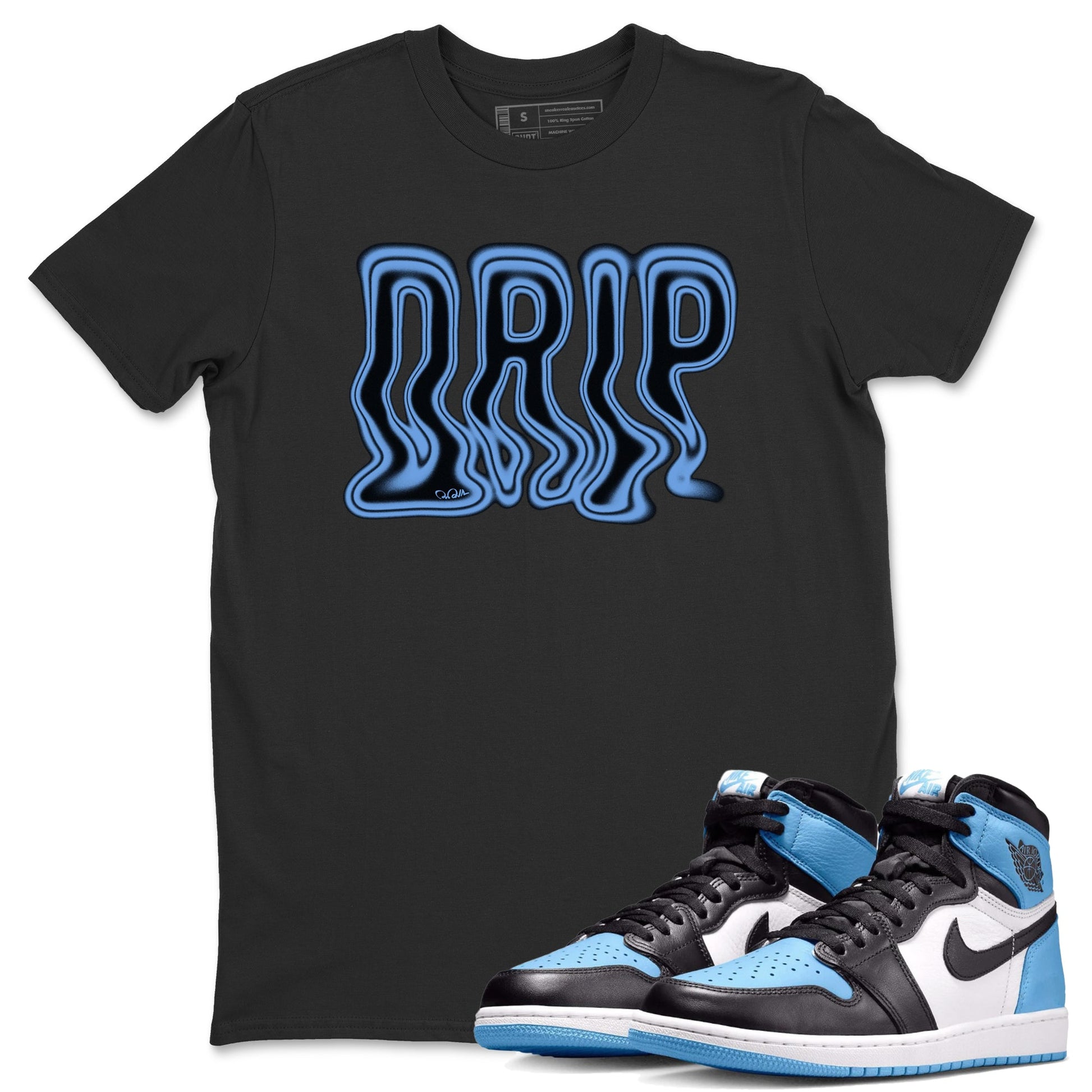 Air Jordan 1 Retro High OG UNC Toe Shirt to match Jordans Drip Sneaker Tees 1s UNC Toe SNRT Sneaker Release Tees Crew Neck T-Shirts Black 1