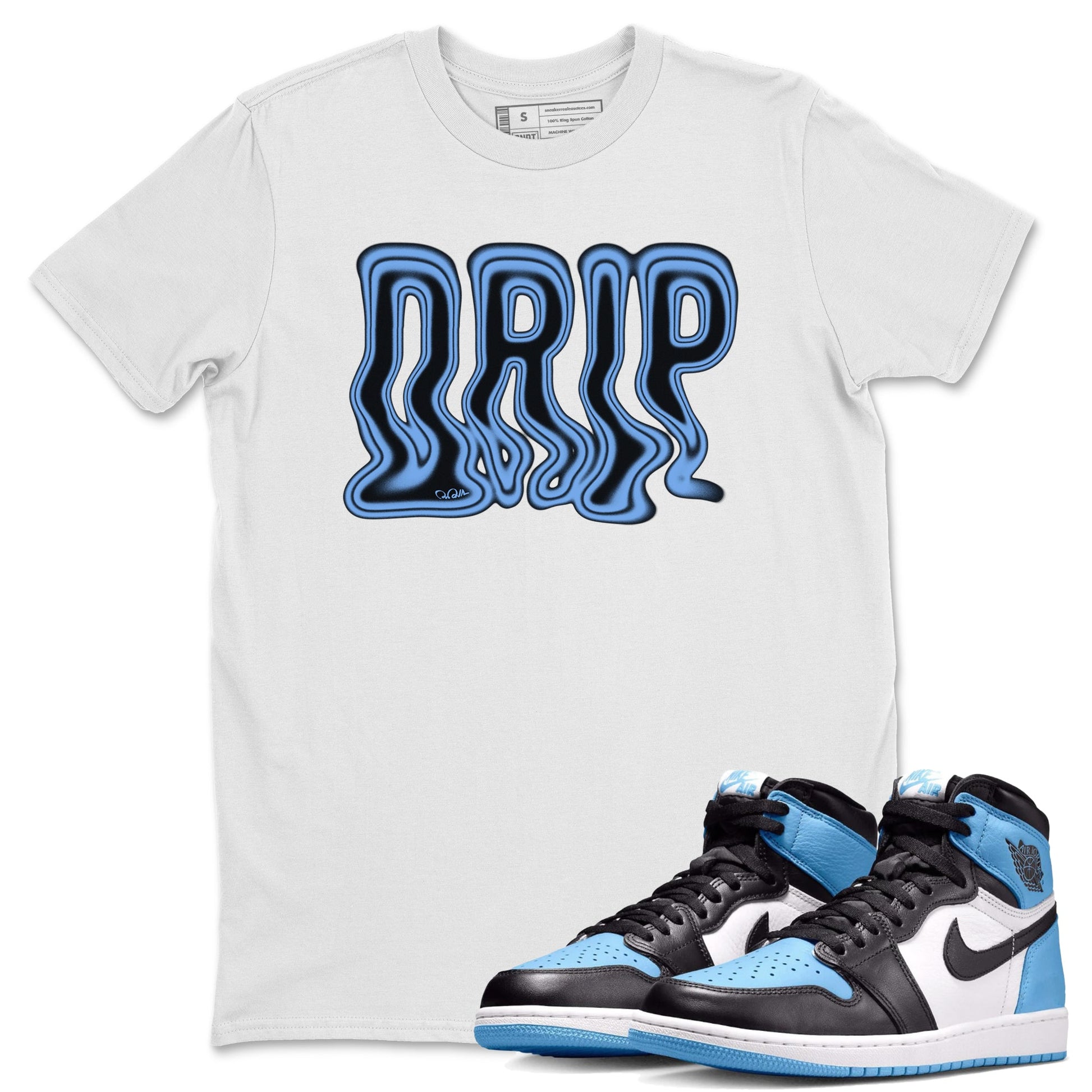 Air Jordan 1 Retro High OG UNC Toe Shirt to match Jordans Drip Sneaker Tees 1s UNC Toe SNRT Sneaker Release Tees Crew Neck T-Shirts White 1