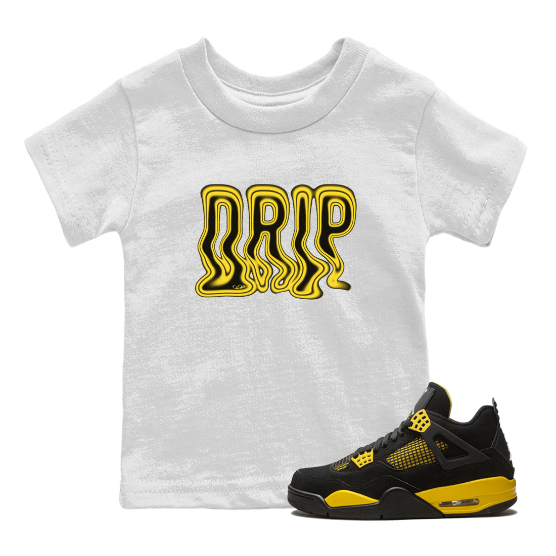 Air Jordan 4 Thunder Sneaker Match Tees Drip Sneaker Tees AJ4 Thunder Jumpman Sneaker Release Tees Kids Shirts White 1