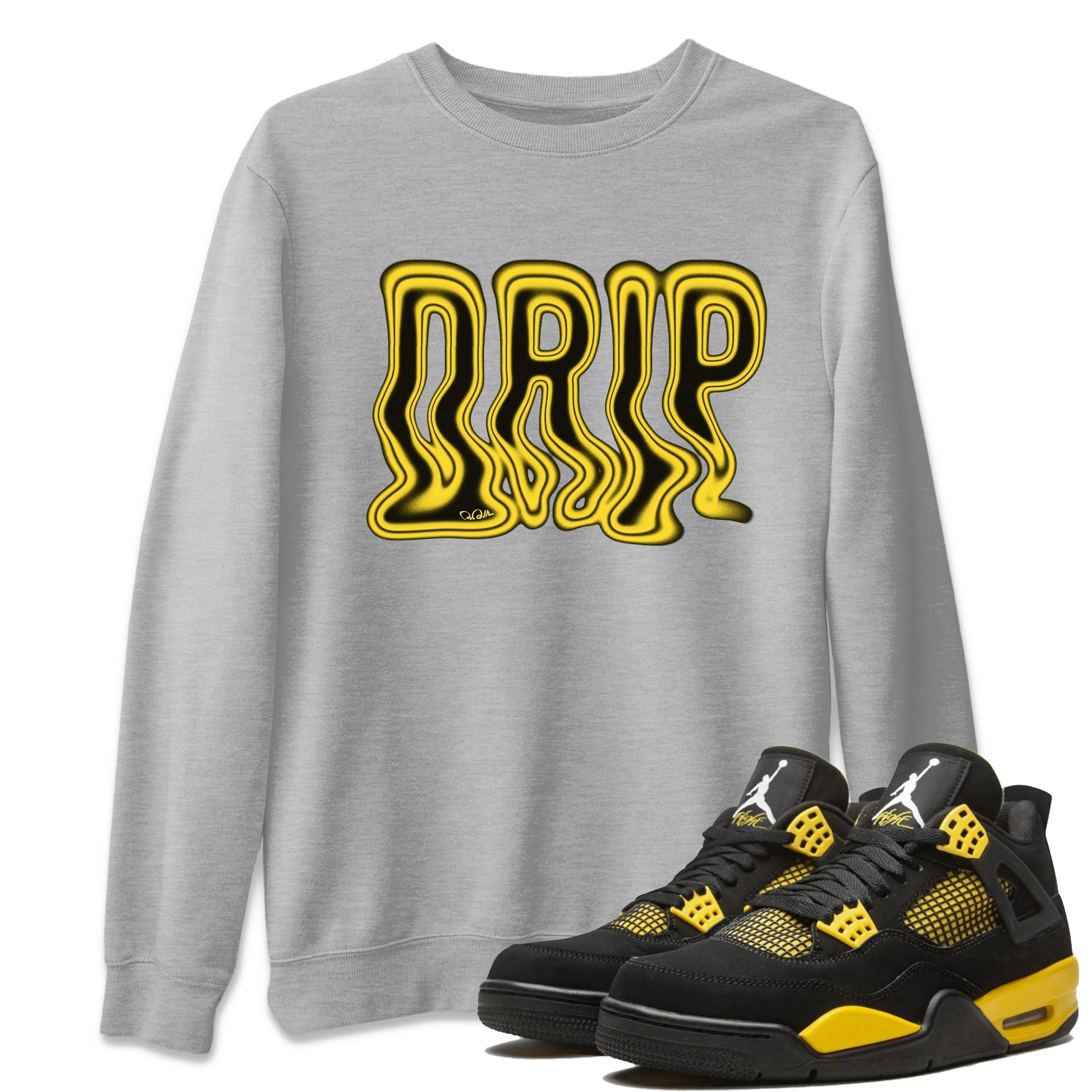 Air Jordan 4 Thunder Sneaker Match Tees Drip Sneaker Tees AJ4 Thunder Jumpman Sneaker Release Tees Unisex Shirts Heather Grey 1