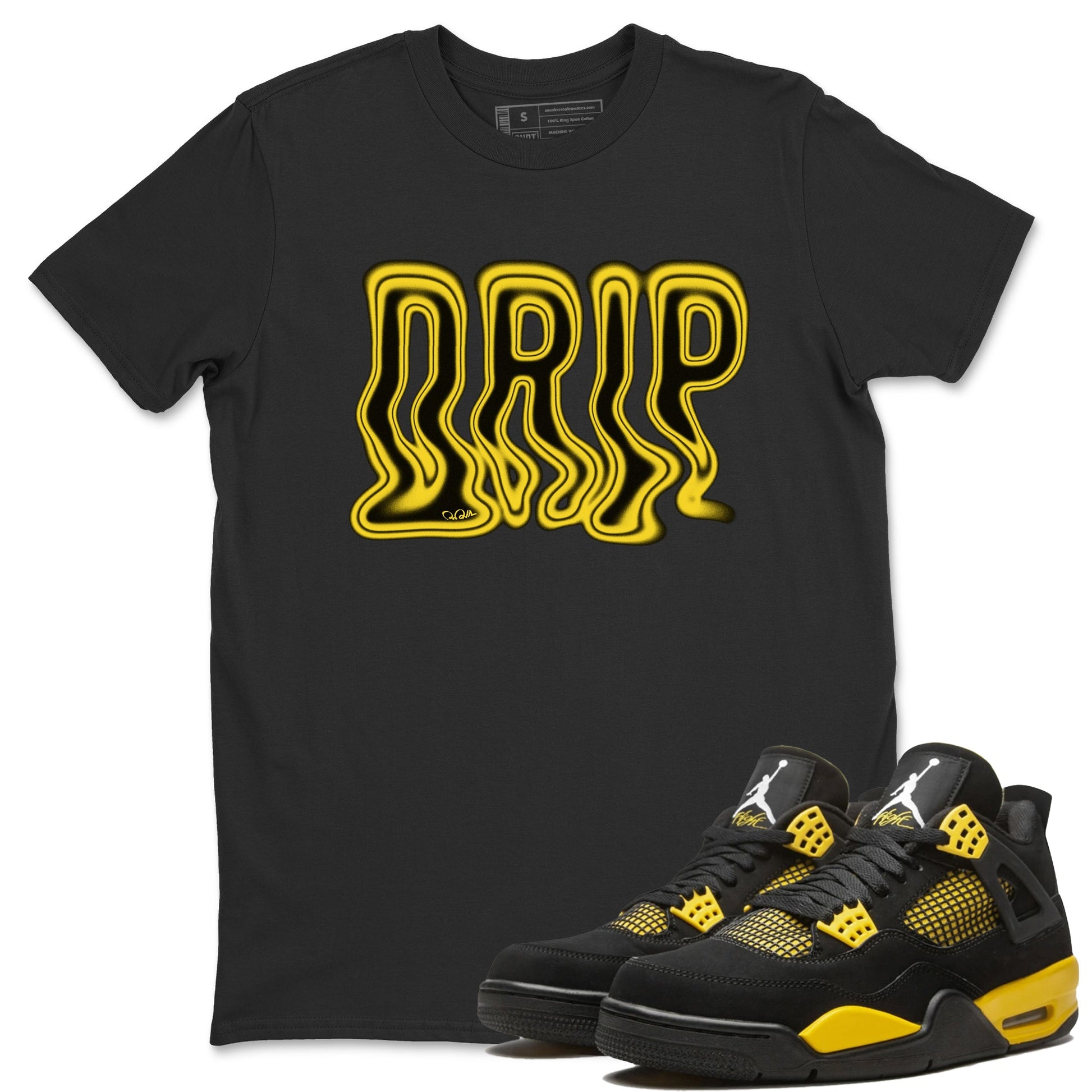 Air Jordan 4 Thunder Sneaker Match Tees Drip Sneaker Tees AJ4 Thunder Jumpman Sneaker Release Tees Unisex Shirts Black 1