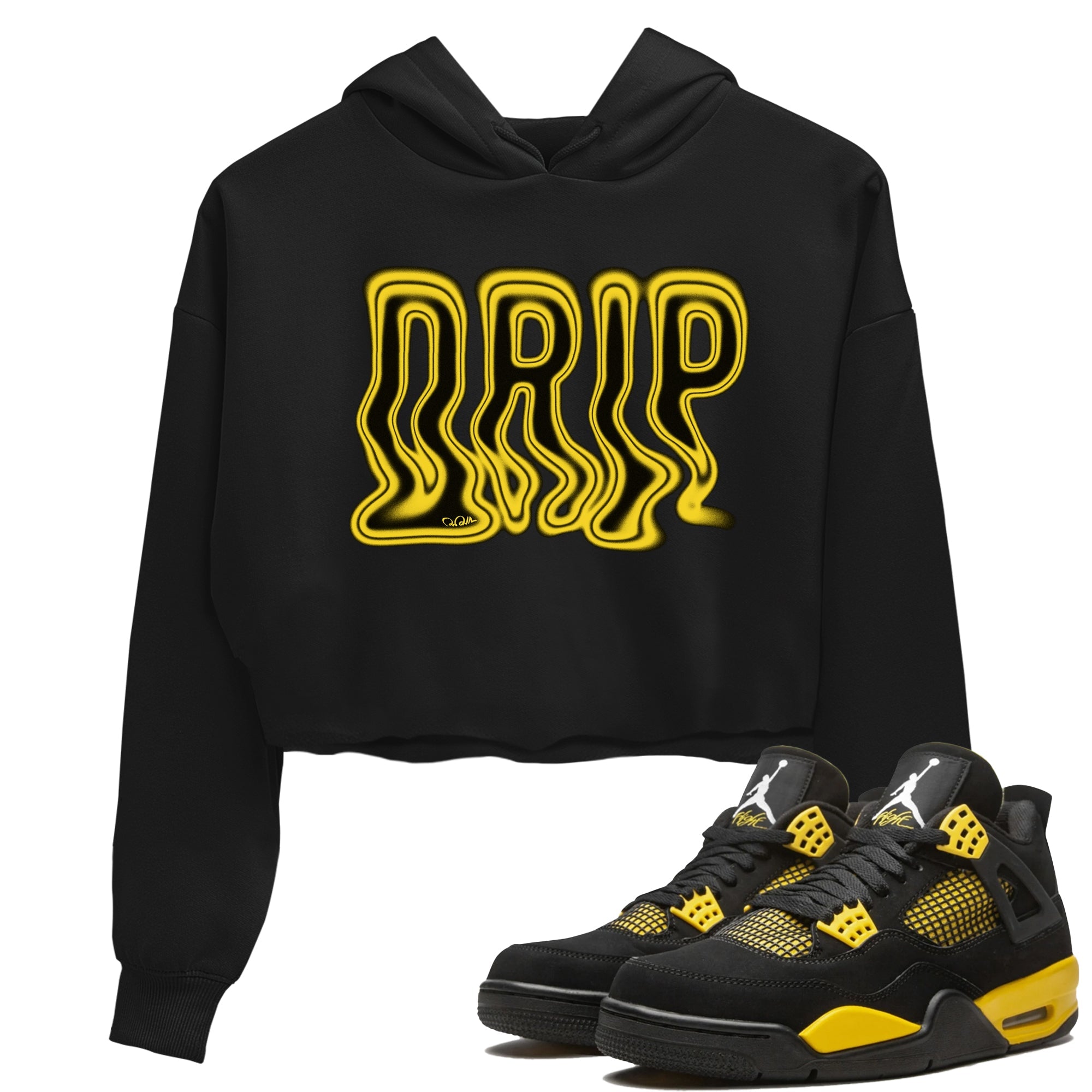 Air Jordan 4 Thunder Sneaker Match Tees Drip Sneaker Tees AJ4 Thunder Jumpman Sneaker Release Tees Women's Shirts Black 1