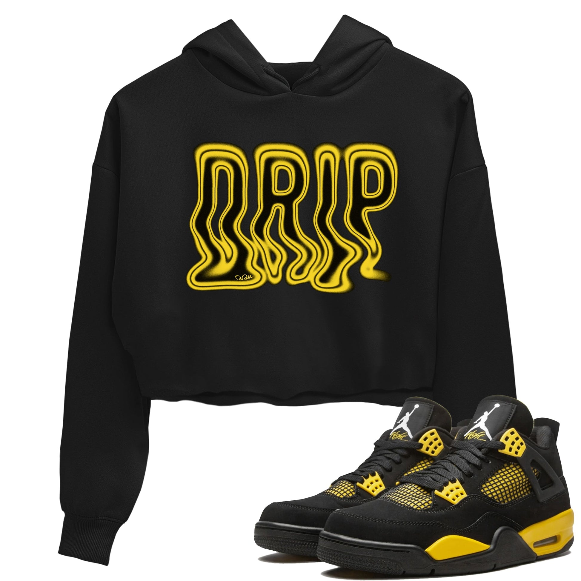 Air Jordan 4 Thunder Sneaker Match Tees Drip Sneaker Tees AJ4 Thunder Jumpman Sneaker Release Tees Women's Shirts Black 1