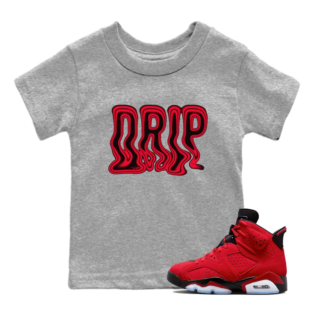 Air Jordan 6 Toro Bravo Sneaker Match Tees Drip Sneaker Tees 3D Graphic Design Shirts AJ6 Toro Bravo Sneaker Release Tees Kids Shirts Heather Grey 1