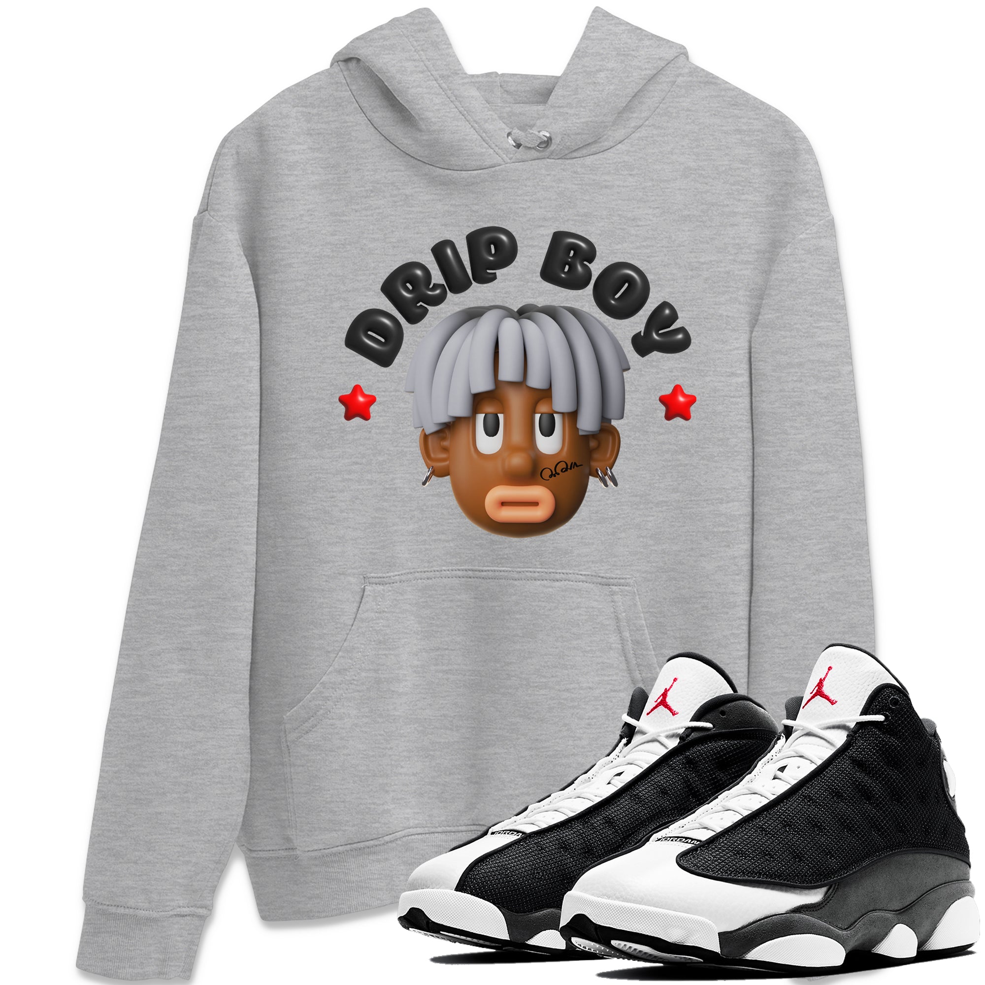 Air Jordan 13 Black Flint Sneaker Match Tees Drip Boy Sneaker Tees AJ13 Retro Black Flint Sneaker Release Tees Unisex Shirts Heather Grey 1