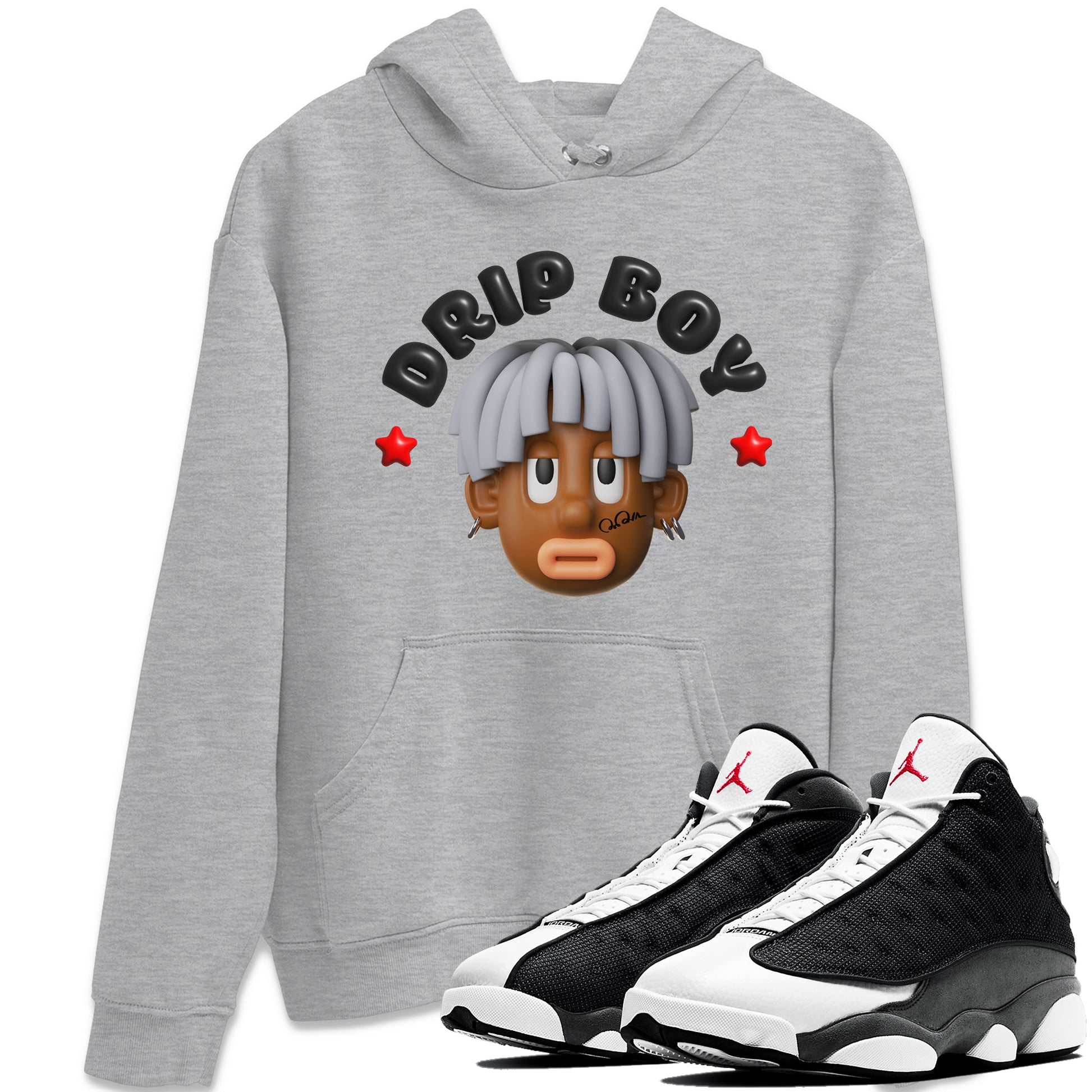 Air Jordan 13 Black Flint Sneaker Match Tees Drip Boy Sneaker Tees AJ13 Retro Black Flint Sneaker Release Tees Unisex Shirts Heather Grey 1