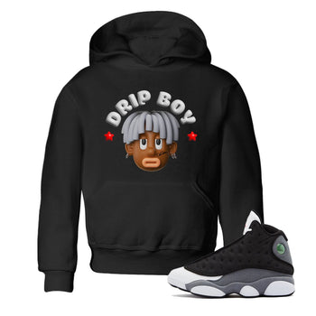 Air Jordan 13 Black Flint Sneaker Match Tees Drip Boy Sneaker Tees AJ13 Retro Black Flint Sneaker Release Tees Kids Shirts Black 1