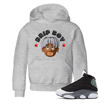 Air Jordan 13 Black Flint Sneaker Match Tees Drip Boy Sneaker Tees AJ13 Retro Black Flint Sneaker Release Tees Kids Shirts Heather Grey 1