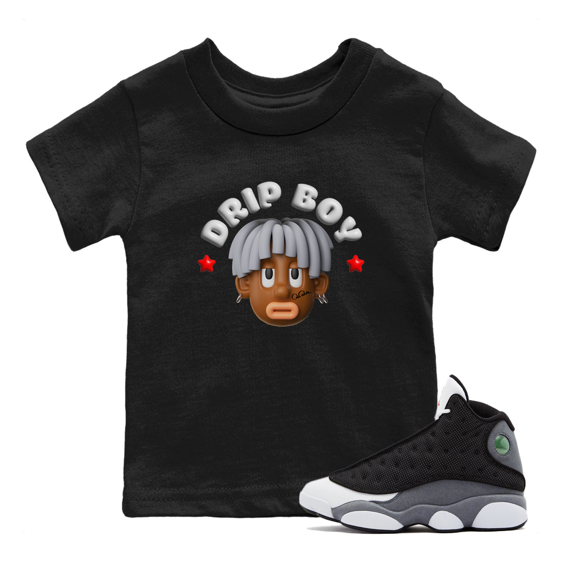 Air Jordan 13 Black Flint Sneaker Match Tees Drip Boy Sneaker Tees AJ13 Retro Black Flint Sneaker Release Tees Kids Shirts Black 1