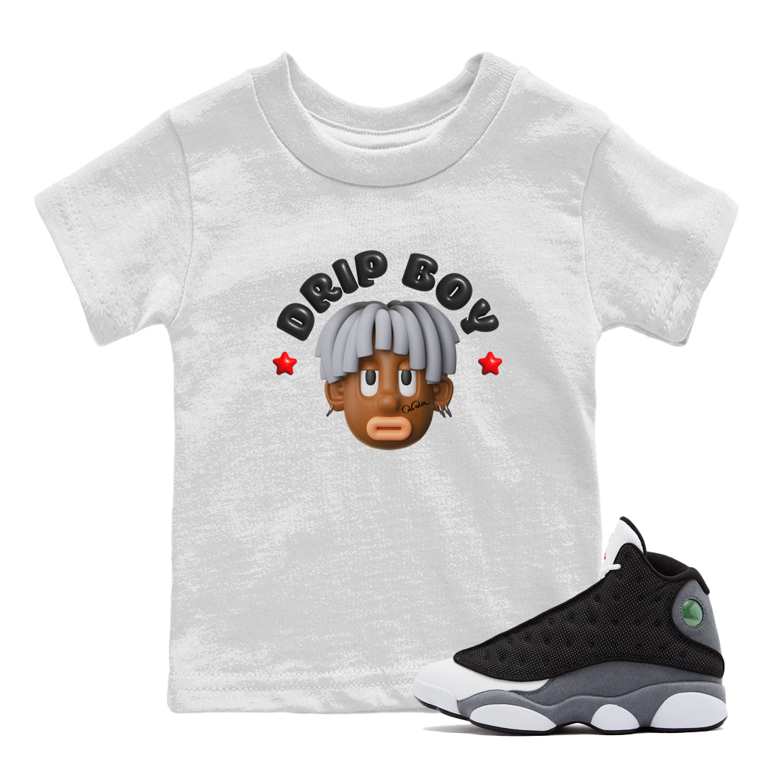 Air Jordan 13 Black Flint Sneaker Match Tees Drip Boy Sneaker Tees AJ13 Retro Black Flint Sneaker Release Tees Kids Shirts White 1