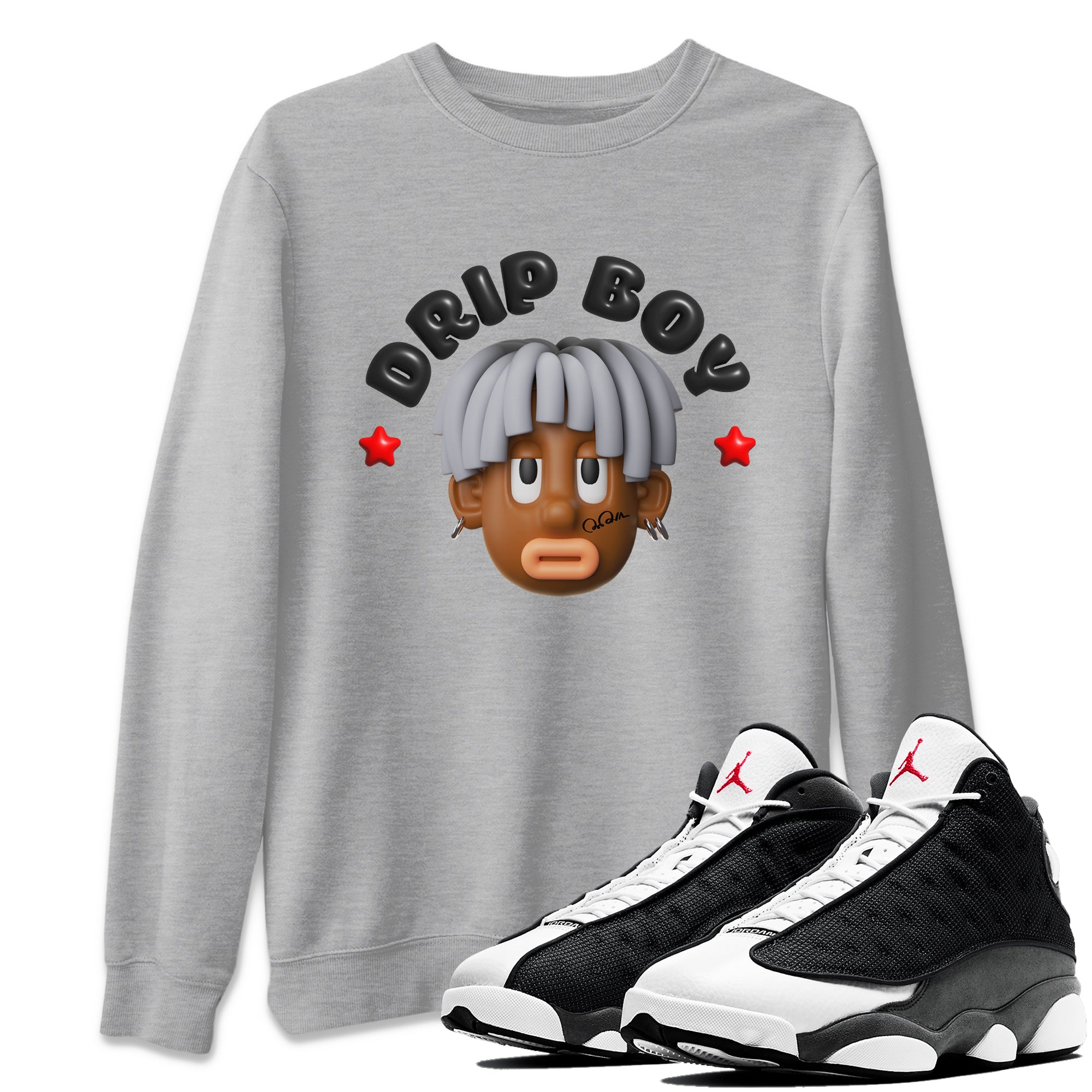 Air Jordan 13 Black Flint Sneaker Match Tees Drip Boy Sneaker Tees AJ13 Retro Black Flint Sneaker Release Tees Unisex Shirts Heather Grey 1