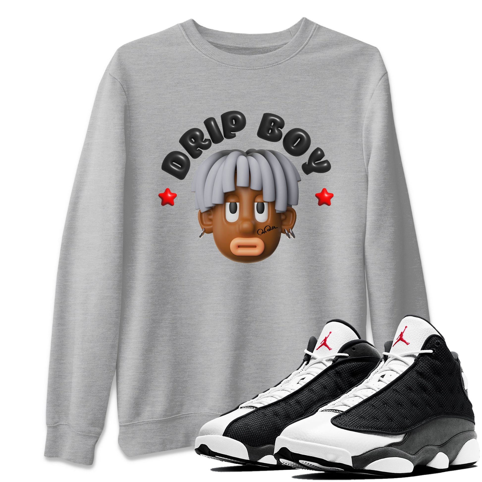 Air Jordan 13 Black Flint Sneaker Match Tees Drip Boy Sneaker Tees AJ13 Retro Black Flint Sneaker Release Tees Unisex Shirts Heather Grey 1