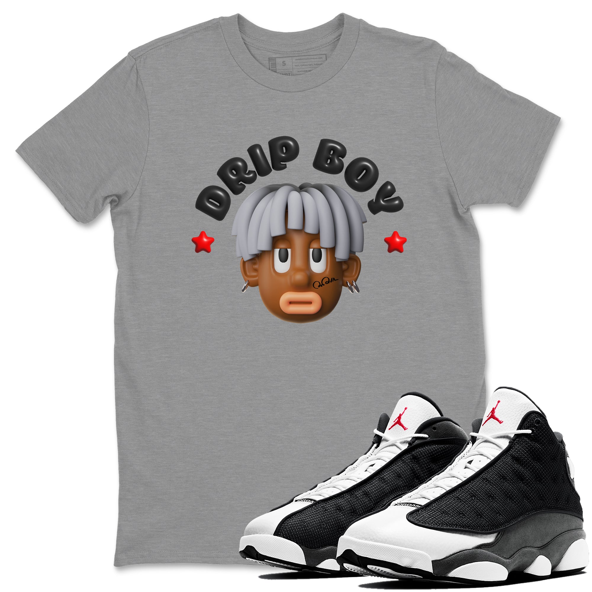 Air Jordan 13 Black Flint Sneaker Match Tees Drip Boy Sneaker Tees AJ13 Retro Black Flint Sneaker Release Tees Unisex Shirts Heather Grey 1