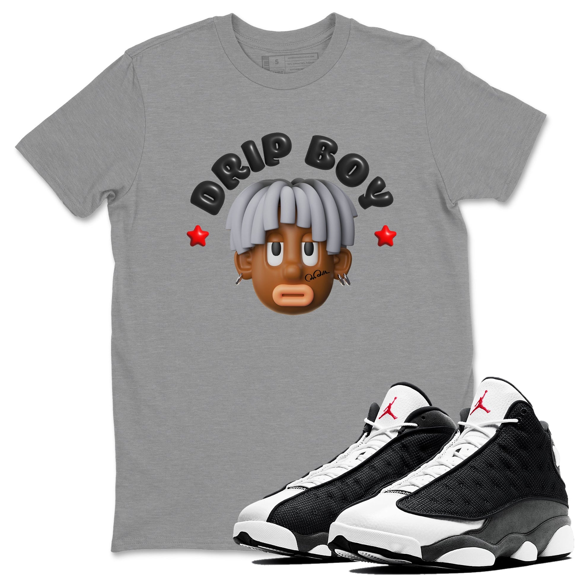Air Jordan 13 Black Flint Sneaker Match Tees Drip Boy Sneaker Tees AJ13 Retro Black Flint Sneaker Release Tees Unisex Shirts Heather Grey 1