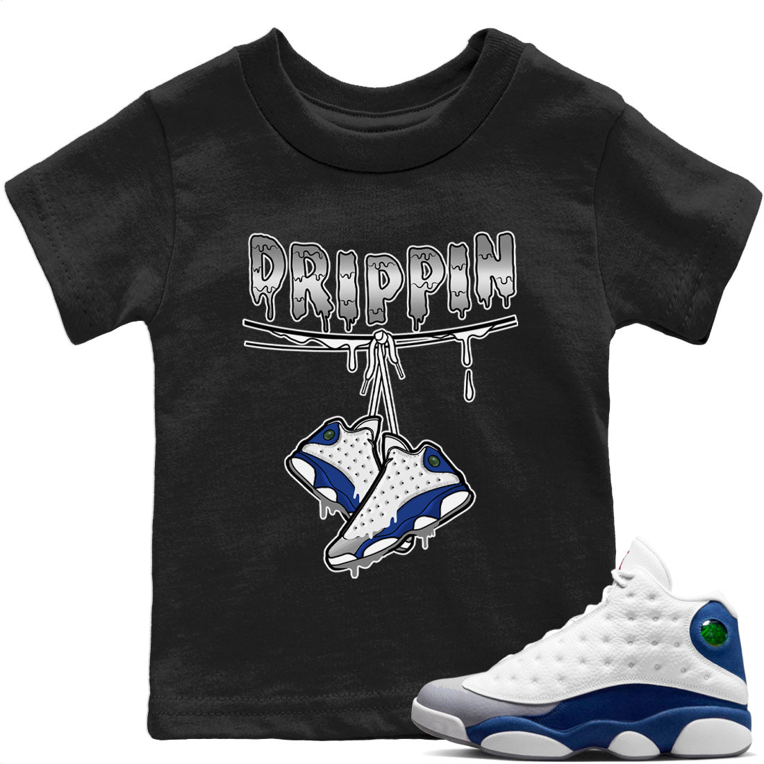 Jordan 13 French Blue Sneaker Match Tees Drippin Sneaker Tees Jordan 13 French Blue Sneaker Release Tees Kids Shirts