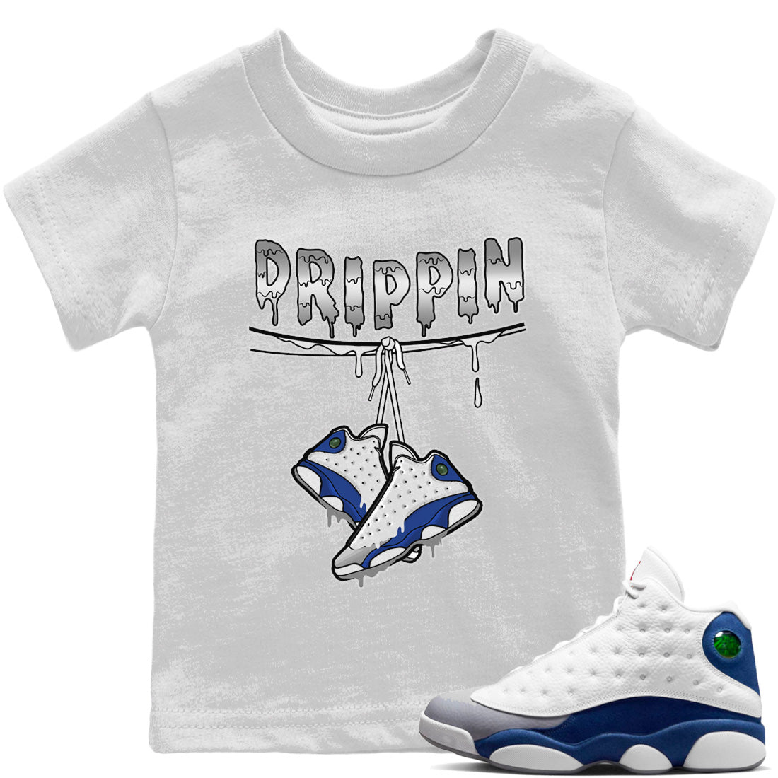 Jordan 13 French Blue Sneaker Match Tees Drippin Sneaker Tees Jordan 13 French Blue Sneaker Release Tees Kids Shirts