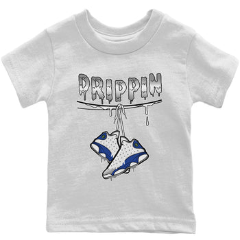 Jordan 13 French Blue Sneaker Match Tees Drippin Sneaker Tees Jordan 13 French Blue Sneaker Release Tees Kids Shirts