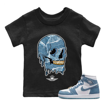 Jordan 1 Denim unique Halloween sneaker tee Dripping Camo Skull Sneaker Tees Jordan 1 Denim Sneaker Release Tees Kids Shirts