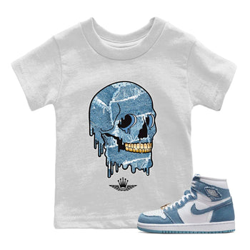 Jordan 1 Denim unique Halloween sneaker tee Dripping Camo Skull Sneaker Tees Jordan 1 Denim Sneaker Release Tees Kids Shirts