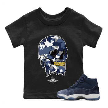 Jordan 11 Midnight Navy unique Halloween sneaker tee Dripping Camo Skull Sneaker Tees Jordan 11 Midnight Navy Sneaker Release Tees Kids Shirts