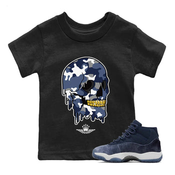 Jordan 11 Midnight Navy unique Halloween sneaker tee Dripping Camo Skull Sneaker Tees Jordan 11 Midnight Navy Sneaker Release Tees Kids Shirts