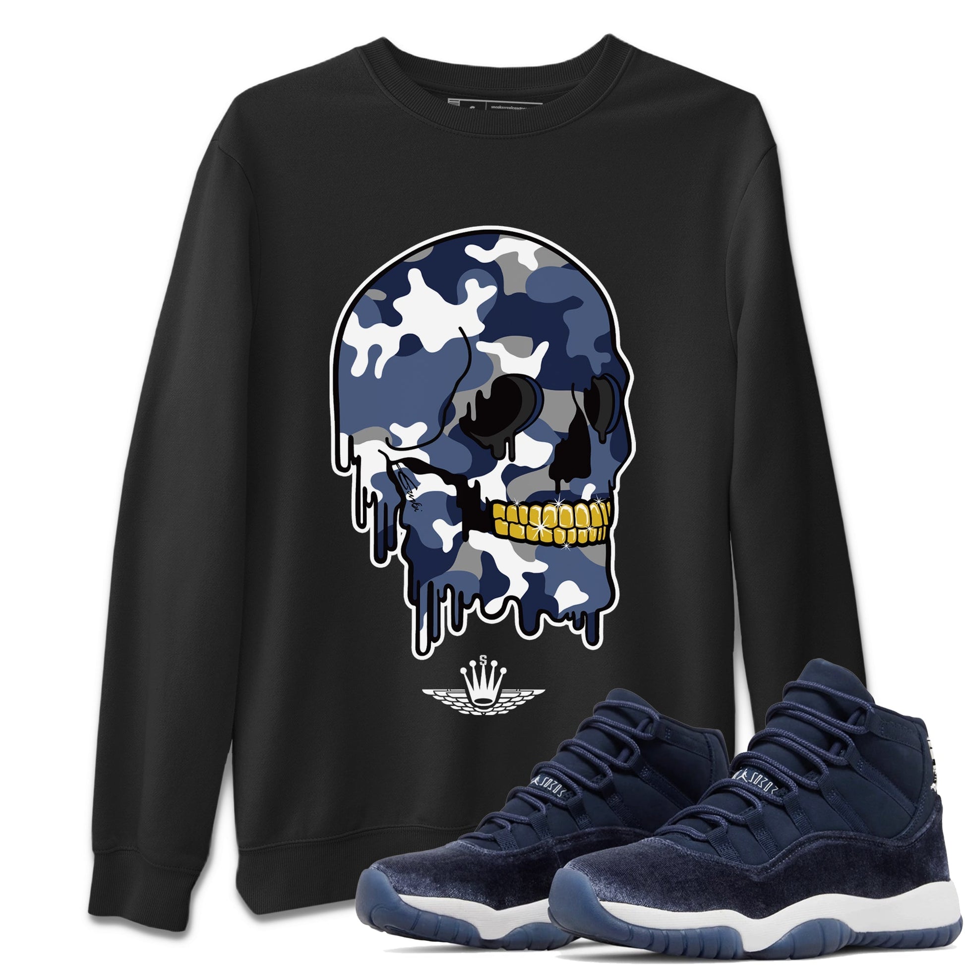 Jordan 11 Midnight Navy Sneaker Match Tees Dripping Camo Skull Sneaker Tees Jordan 11 Midnight Navy Sneaker Release Tees Unisex Shirts