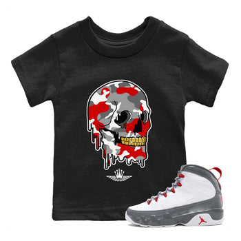 Jordan 9 Fire Red unique Halloween sneaker tee Dripping Camo Skull Sneaker Tees Jordan 9 Fire Red Sneaker Release Tees Kids Shirts