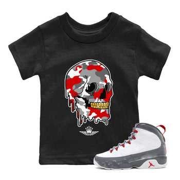 Jordan 9 Fire Red unique Halloween sneaker tee Dripping Camo Skull Sneaker Tees Jordan 9 Fire Red Sneaker Release Tees Kids Shirts