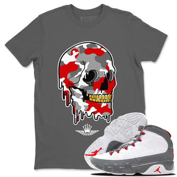 Jordan 9 Fire Red unique Halloween sneaker tee Dripping Camo Skull Sneaker Tees Jordan 9 Fire Red Sneaker Release Tees Unisex Shirts