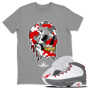 Jordan 9 Fire Red unique Halloween sneaker tee Dripping Camo Skull Sneaker Tees Jordan 9 Fire Red Sneaker Release Tees Unisex Shirts