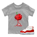 Air Jordan 11 Cherry Sneaker Match Tees Dripping Cherries Sneaker Tees 11s Retro Cherry SNRT Sneaker Release Tees Kids and Baby Youth Shirts Heather Grey 1