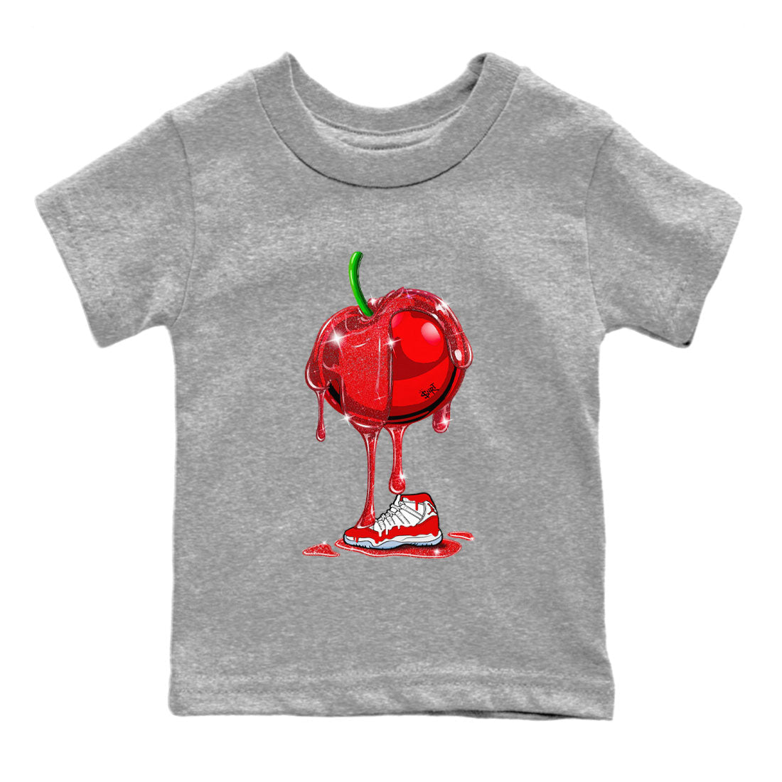 Air Jordan 11 Cherry Sneaker Match Tees Dripping Cherries Sneaker Tees 11s Retro Cherry SNRT Sneaker Release Tees Kids and Baby Youth Shirts Heather Grey 2