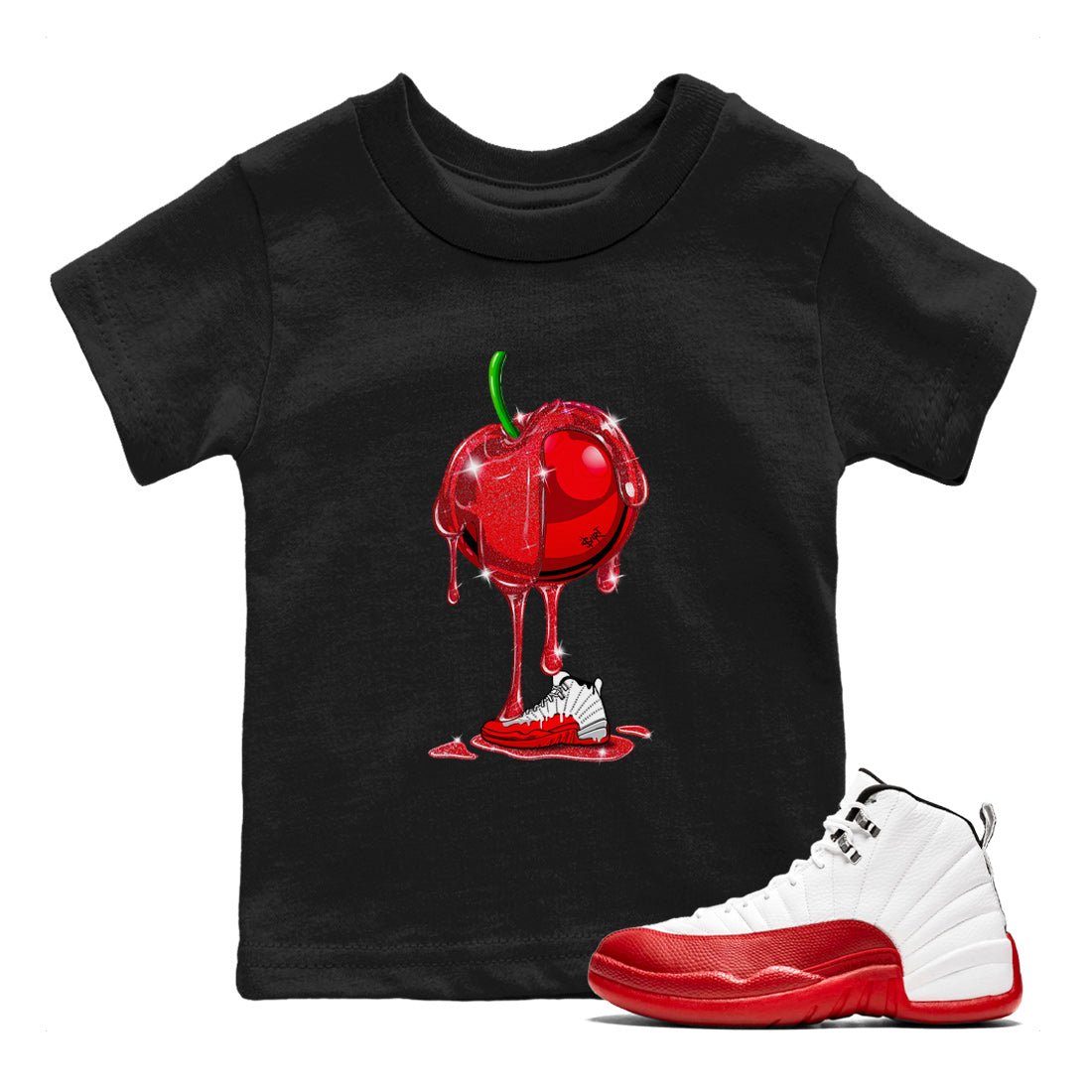 Air Jordan 12 Cherry Sneaker Match Tees Dripping Cherries Sneaker Tees Air Jordan 12 Cherry SNRT Sneaker Release Tees Kids and Baby Youth Shirts Black 1