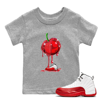 Air Jordan 12 Cherry Sneaker Match Tees Dripping Cherries Sneaker Tees Air Jordan 12 Cherry SNRT Sneaker Release Tees Kids and Baby Youth Shirts Heather Grey 1