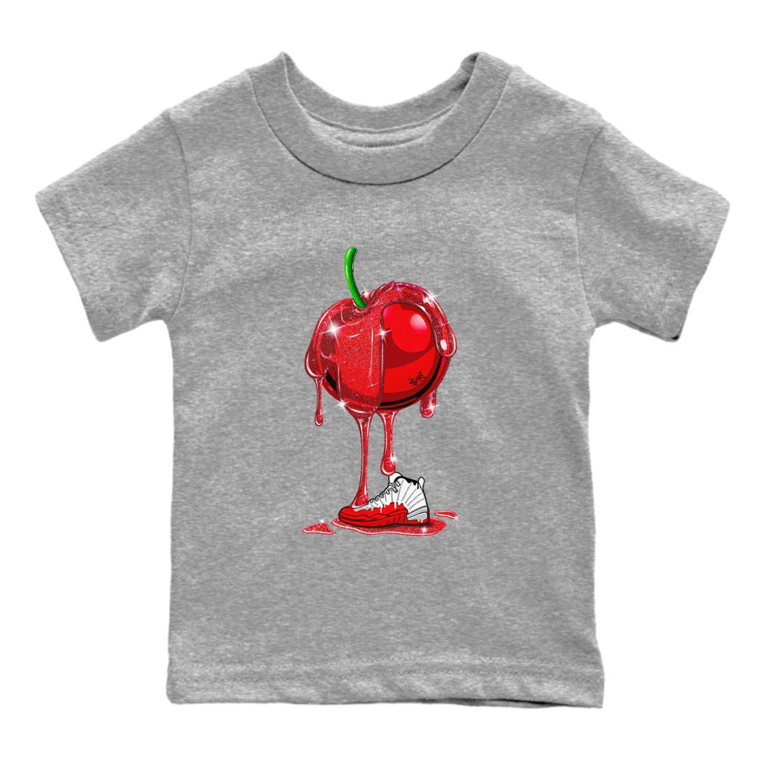 Air Jordan 12 Cherry Sneaker Match Tees Dripping Cherries Sneaker Tees Air Jordan 12 Cherry SNRT Sneaker Release Tees Kids and Baby Youth Shirts Heather Grey 2