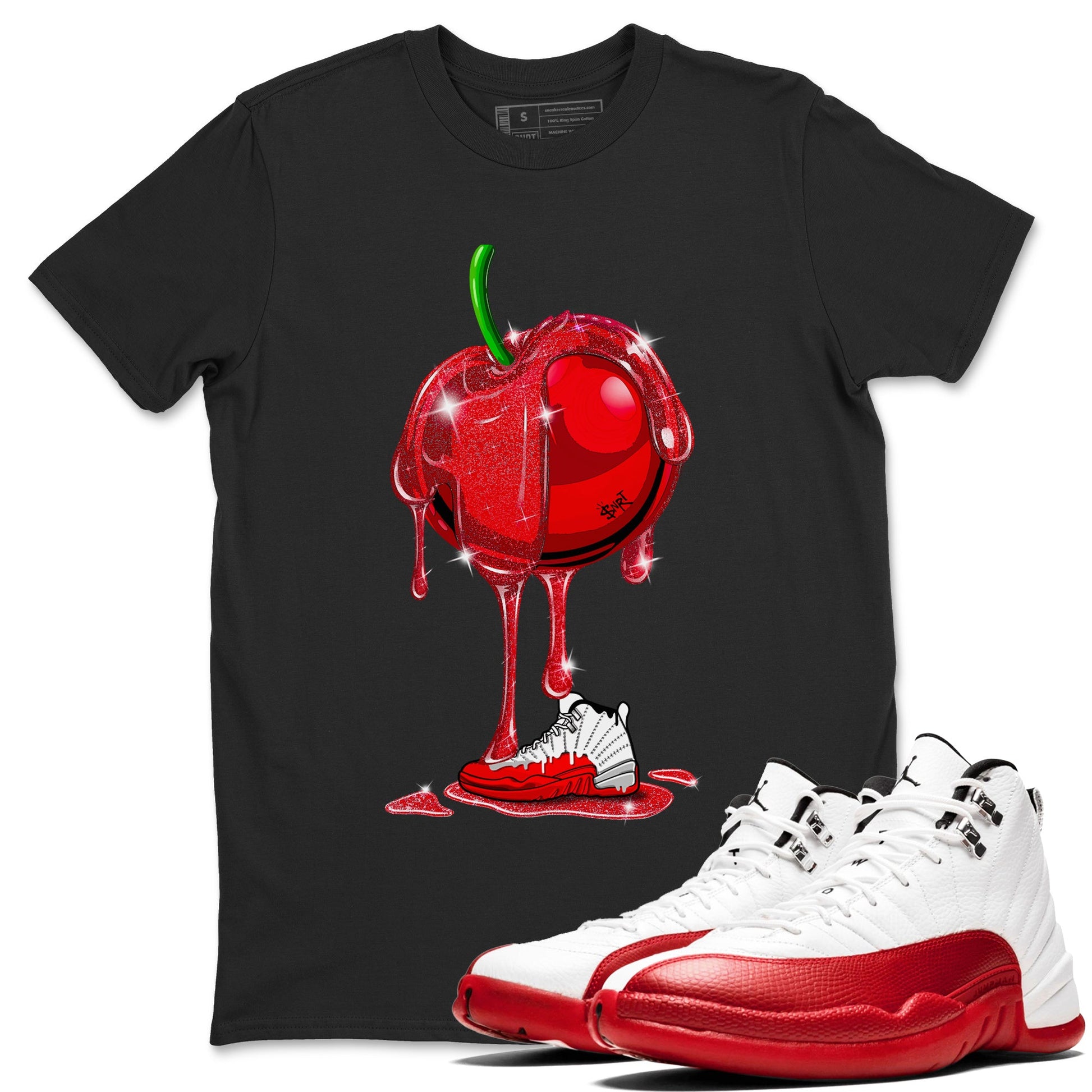 Air Jordan 12 Cherry Sneaker Match Tees Dripping Cherries Sneaker Tees Air Jordan 12 Cherry SNRT Sneaker Release Tees Unisex Shirts Black 1