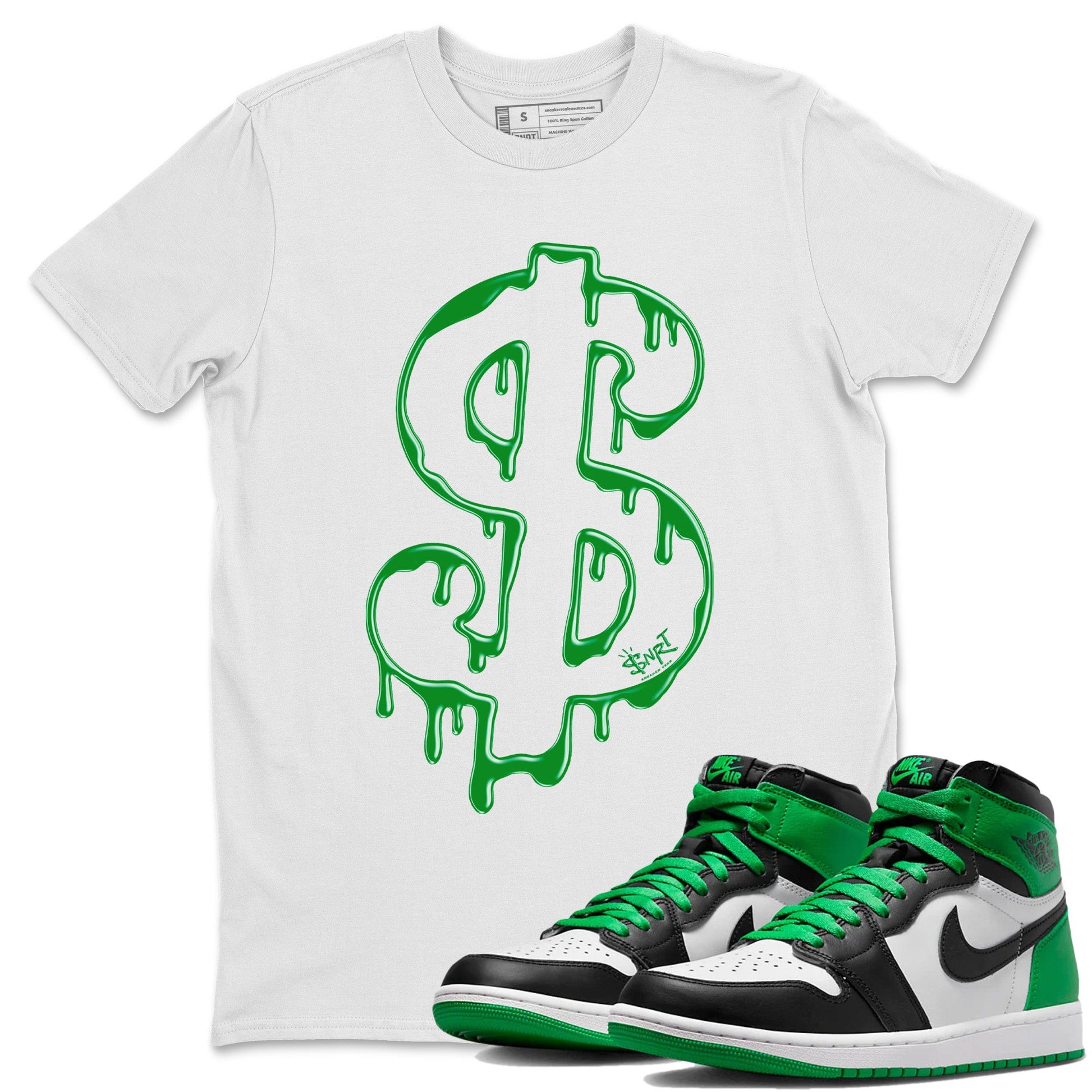 Air Jordan 1 Celtics Sneaker Match Tees Dripping Dollar Sneaker Tees Air Jordan 1 High OG Celtics Sneaker Release Tees Unisex Shirts White 1