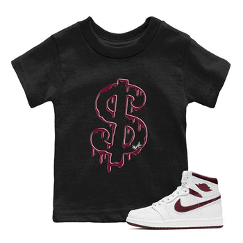 AJ1 Metallic Burgundy shirt to match jordans Dripping Dollar sneaker match tee Air Jordan 1 Metallic Burgundy SNRT Sneaker Tees baby toddler Black 1 cotton Shirt