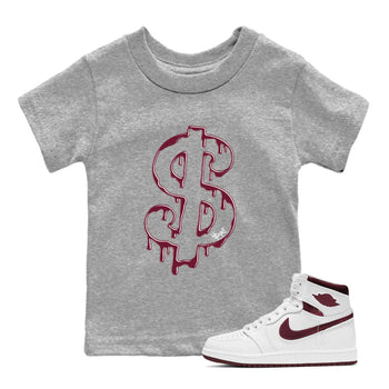 AJ1 Metallic Burgundy shirt to match jordans Dripping Dollar sneaker match tee Air Jordan 1 Metallic Burgundy SNRT Sneaker Tees baby toddler Heather Grey 1 cotton Shirt