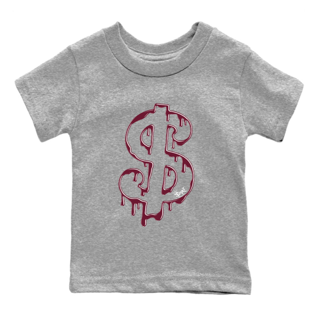 AJ1 Metallic Burgundy shirt to match jordans Dripping Dollar sneaker match tee Air Jordan 1 Metallic Burgundy SNRT Sneaker Tees baby toddler Heather Grey 2 cotton Shirt