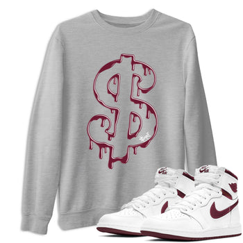 AJ1 Metallic Burgundy shirt to match jordans Dripping Dollar sneaker match tee Air Jordan 1 Metallic Burgundy SNRT Sneaker Tees unisex cotton Heather Grey 1 crew neck shirt