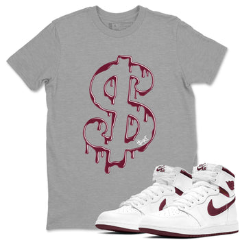 AJ1 Metallic Burgundy shirt to match jordans Dripping Dollar sneaker match tee Air Jordan 1 Metallic Burgundy SNRT Sneaker Tees unisex cotton Heather Grey 1 crew neck shirt