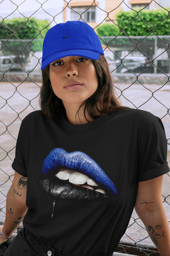 Jordan 1 Royal Black Sneaker Match Tees Dripping Lips Sneaker Tees Jordan 1 Royal Black Sneaker Release Tees Unisex Shirts