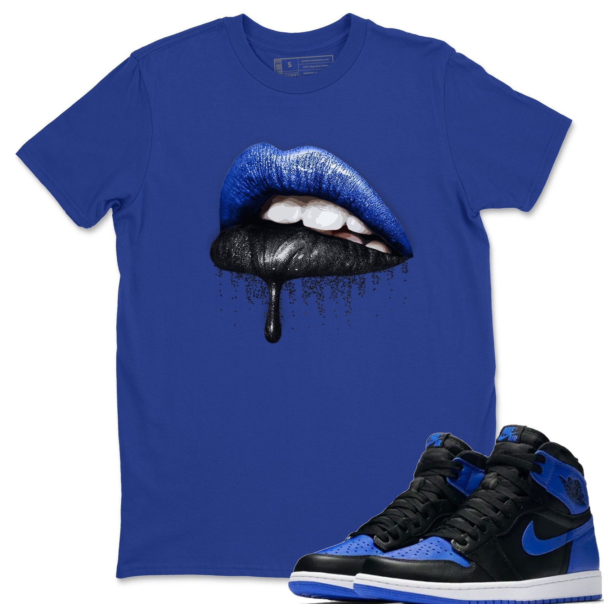 Jordan 1 Royal Black Sneaker Match Tees Dripping Lips Sneaker Tees Jordan 1 Royal Black Sneaker Release Tees Unisex Shirts