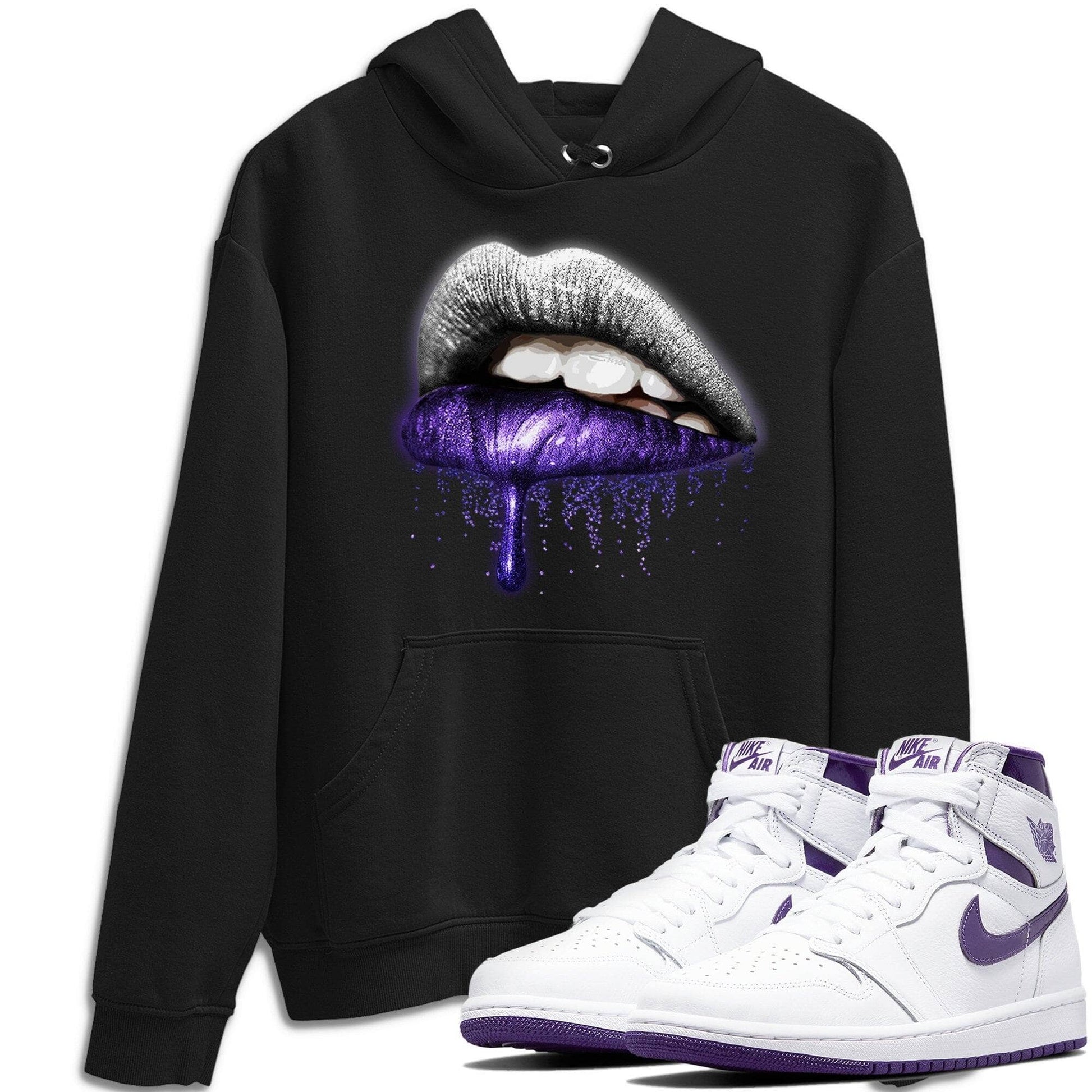 Jordan 1 WMNS Court Purple Sneaker Match Tees Dripping Lips Sneaker Tees Jordan 1 WMNS Court Purple Sneaker Release Tees Unisex Shirts