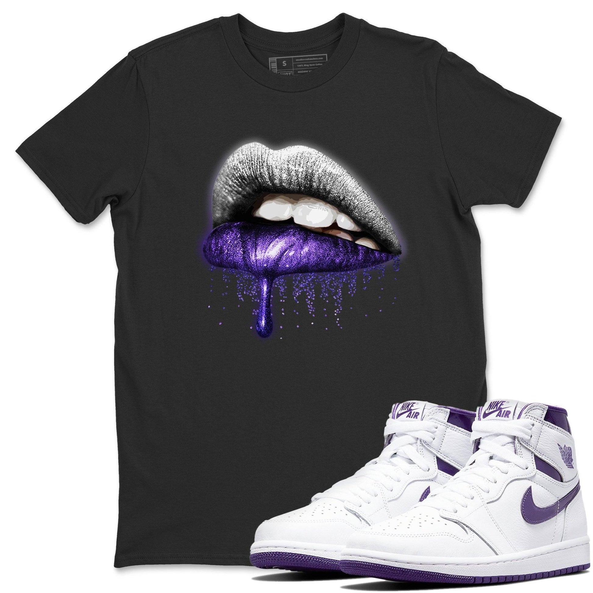 Jordan 1 WMNS Court Purple Sneaker Match Tees Dripping Lips Sneaker Tees Jordan 1 WMNS Court Purple Sneaker Release Tees Unisex Shirts