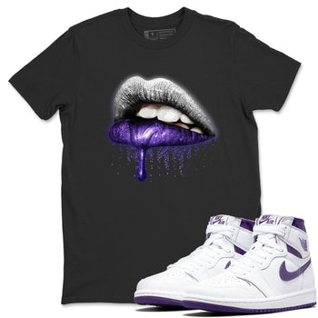Jordan 1 WMNS Court Purple Sneaker Match Tees Dripping Lips Sneaker Tees Jordan 1 WMNS Court Purple Sneaker Release Tees Unisex Shirts