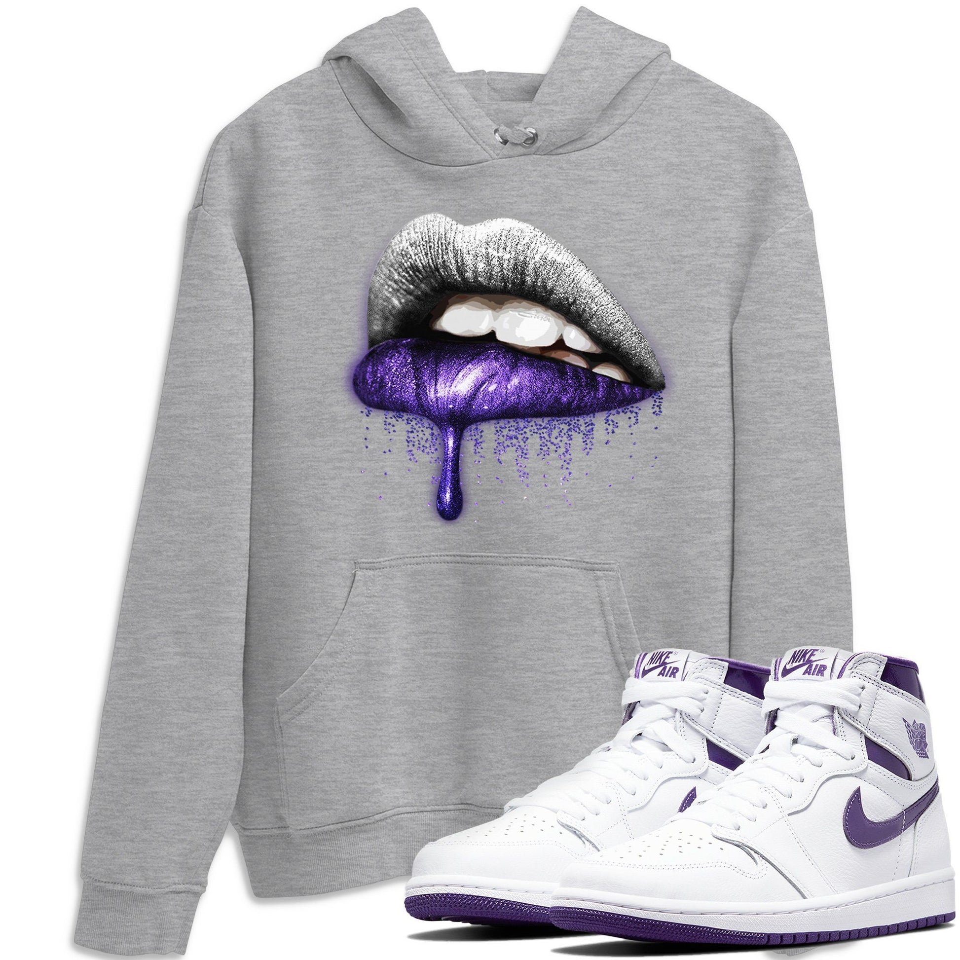 Jordan 1 WMNS Court Purple Sneaker Match Tees Dripping Lips Sneaker Tees Jordan 1 WMNS Court Purple Sneaker Release Tees Unisex Shirts