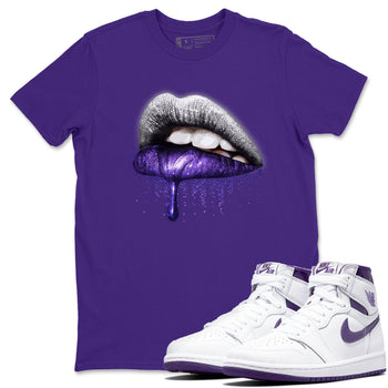 Jordan 1 WMNS Court Purple Sneaker Match Tees Dripping Lips Sneaker Tees Jordan 1 WMNS Court Purple Sneaker Release Tees Unisex Shirts