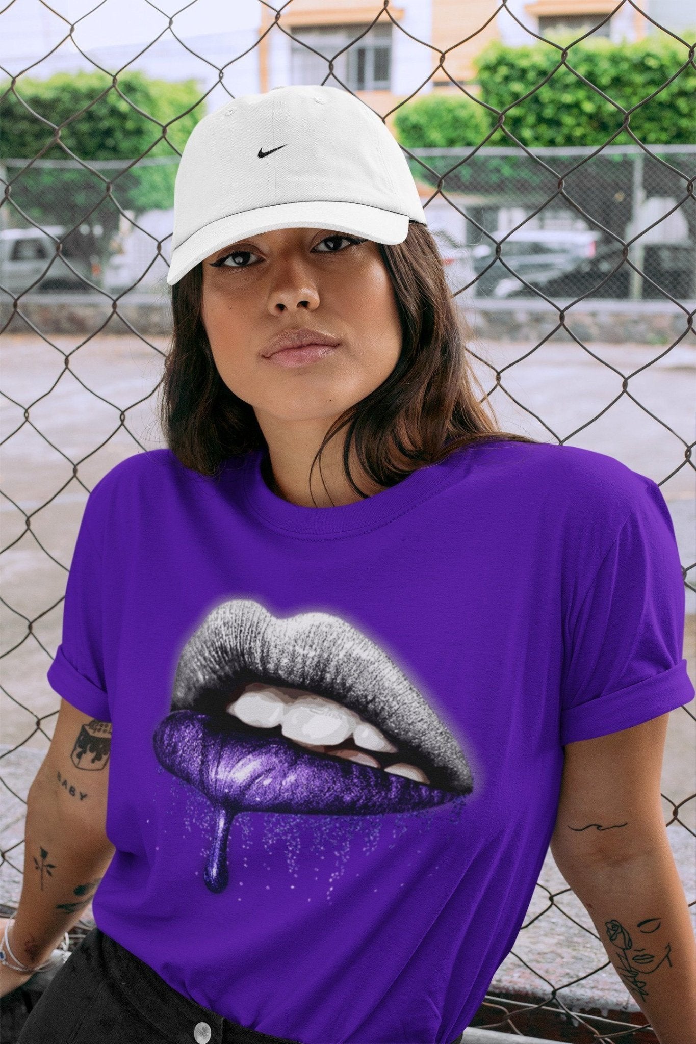 Jordan 1 WMNS Court Purple Sneaker Match Tees Dripping Lips Sneaker Tees Jordan 1 WMNS Court Purple Sneaker Release Tees Unisex Shirts